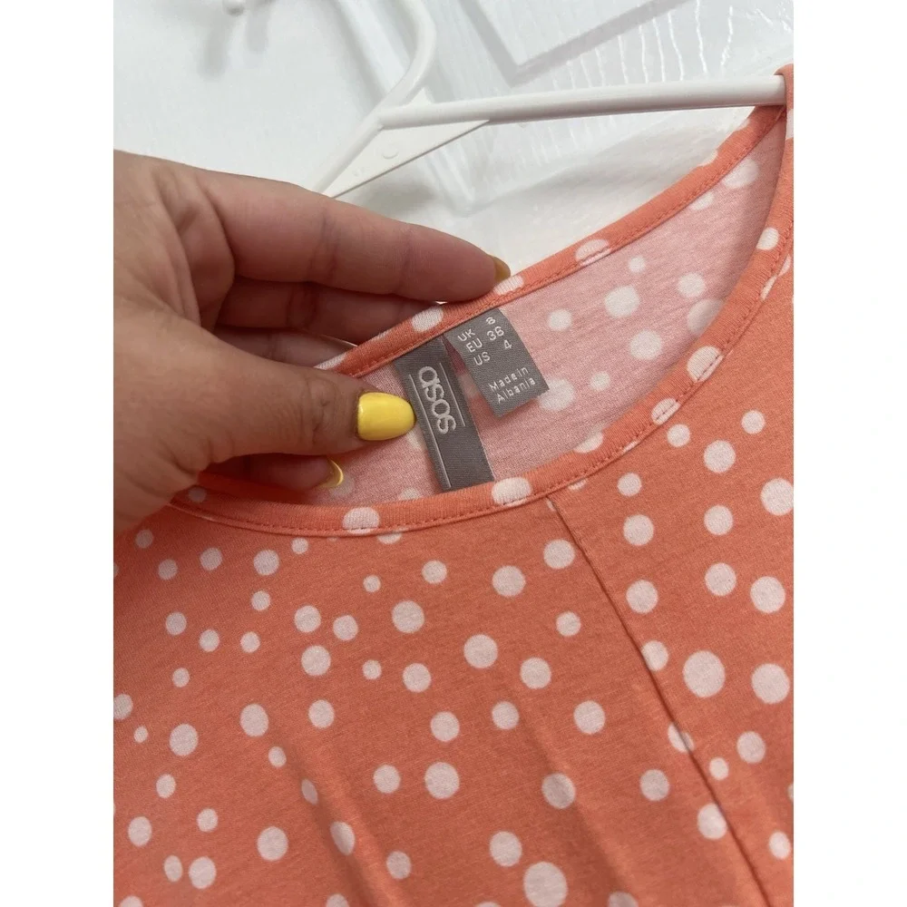 ASOS Orange Polka Dot Skater Dress Women‎ Size 4 Fit Flare Summer Retro Coquette - Picture 4 of 9